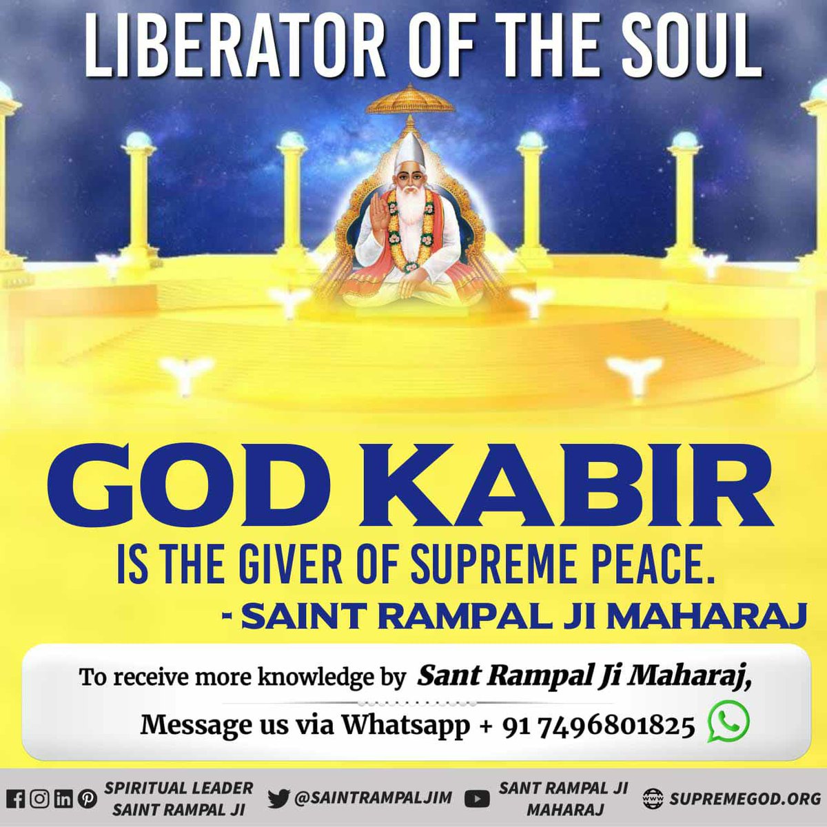 BhooraDaas's tweet photo. #GodMorningTuesday
LIBERATOR OF THE SOUL "GOD KABIR" IS THE GIVER OF SUPREME PEACE :- SAINT RAMPAL JI MAHARAJ. For More Information Visit Us On Satlok Ashram Youtube Channel. #tuesdaymotivations @SatlokChannel @SaintRampalJiM @satkabir_ @abhishekJntrMnt @Shalumehta95 https://t.co/kqmHEkoRG5