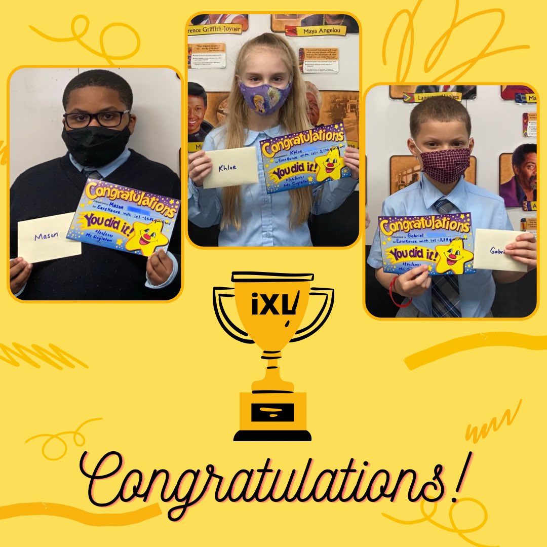 santamariabronx's tweet photo. Congratulations to Mason, Khloe and Gabriel in 3rd grade who were recognized for Excellence with iXL.  Mason completed 1,686 questions, Khloe completed 3,170 questions, and Gabriel completed a record 3,311 questions! Keep up the good work! @BXNEEBSchools @Escuelas_ArchNY https://t.co/iwHl6Tps1y