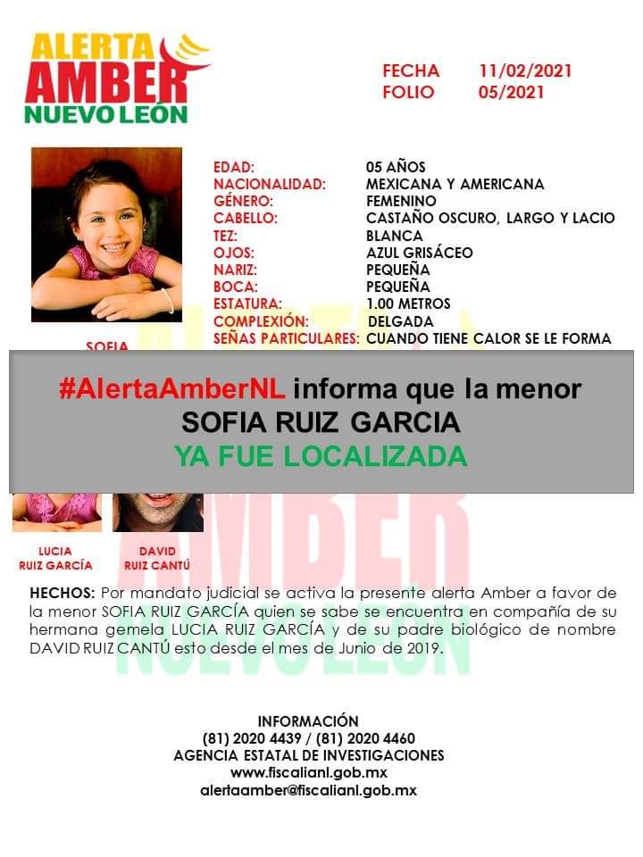 Informativo3651's tweet photo. 🙏 Infórmate | #Desactivan Alerta Amber de gemelas
La @FiscaliaNL desactivó la #AlertaAmber de las #gemelas Sofía y Lucía Ruiz García, quienes ya fueron localizadas y se encuentran en compañía de su madre. https://t.co/r0lhq4lOwV