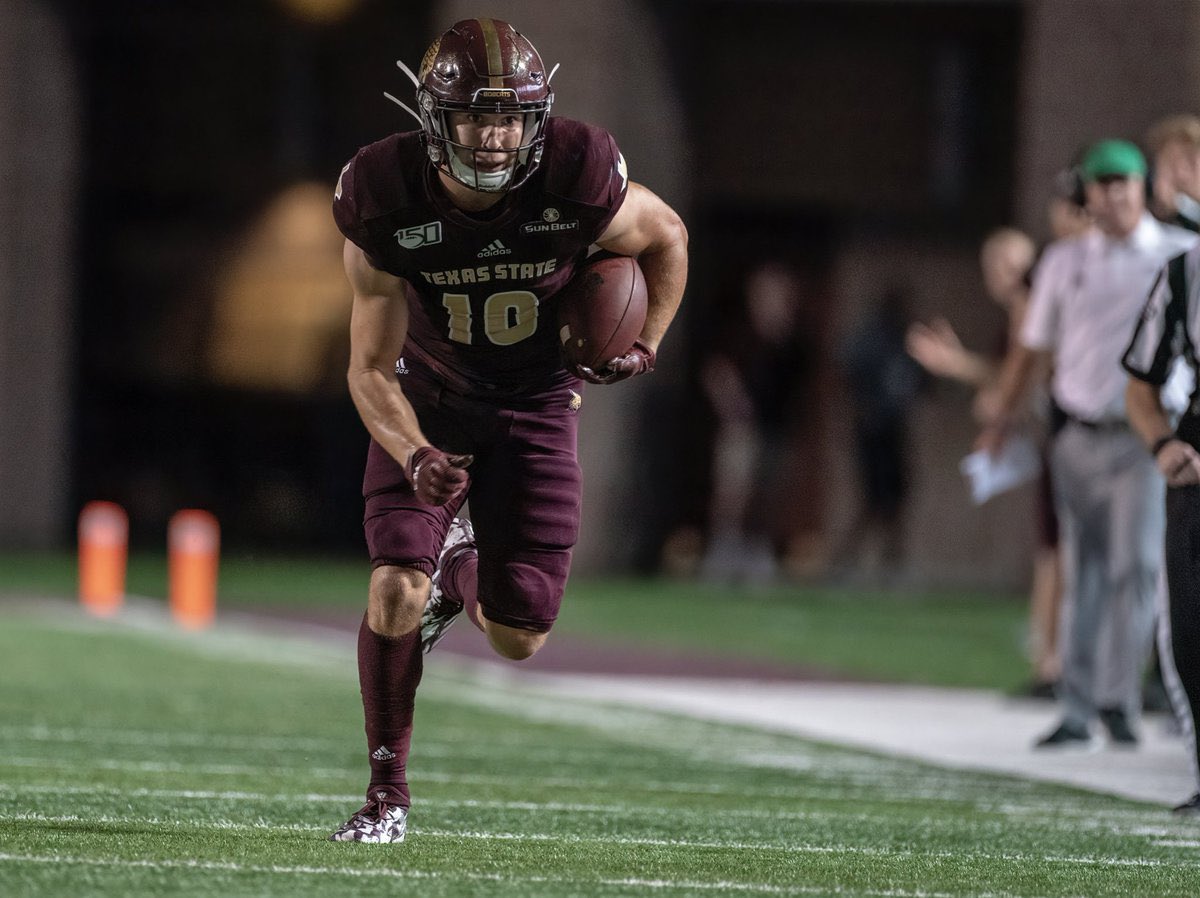 Caedeezy's tweet photo. #AGTG Blessed to receive an offer from Texas State University✅ @coachcarter1911 @NastyWideOuts @CoachB_Abraham @coachjsam @WRAB50 @HightowerFball #YACBOYS https://t.co/3sSpcL0u4U