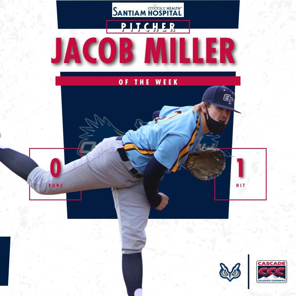 This week's Embrace Health-Santiam Hospital Baseball Pitcher of the Week is <a href="/OregonTechOwls/">Oregon Tech Owls</a>' Jacob Miller! #ThisIsTheCCC