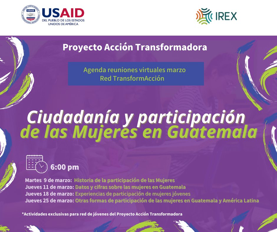 transformargt's tweet photo. El 8 de marzo se conmemora a nivel mundial el día internacional de la Mujer, por lo que está atento a las reuniones de la Red TransformAcción del mes de marzo ya que estaremos dialogando alrededor de la ciudadanía y la participación de las mujeres en Guatemala. https://t.co/amX1R2Pvfs