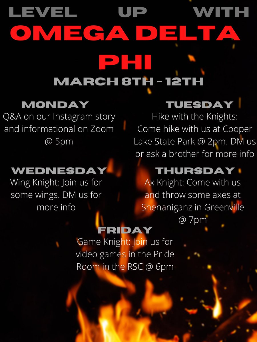 The HYPE is real! ODPhi week starts next week! Come out to meet the bros and hangout. Our in person events will be socially distant and masks will be required. If you have any questions ask a bro or DM us! #tamuc #tamuc21 #tamuc22 #tamuc23 #tamuc24 #odphi <a href="/TAMUC_FSL/">TAMUC_FSL</a> <a href="/TAMUC_MGC/">TAMUC MGC</a>