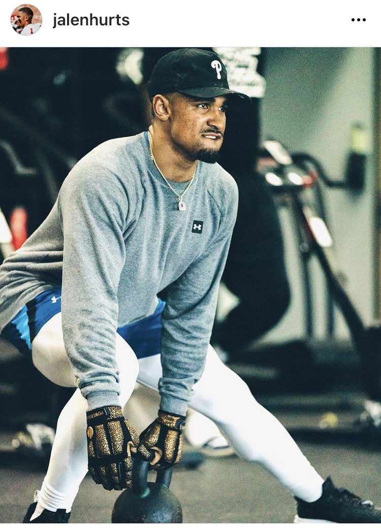 JClarkNBCS's tweet photo. Jalen Hurts sent this out on Instagram tonight

Working. Wearing a Phillies hat

#Untamed #Rarebreed 
📸 @JalenHurts https://t.co/l9v7lkBL7d