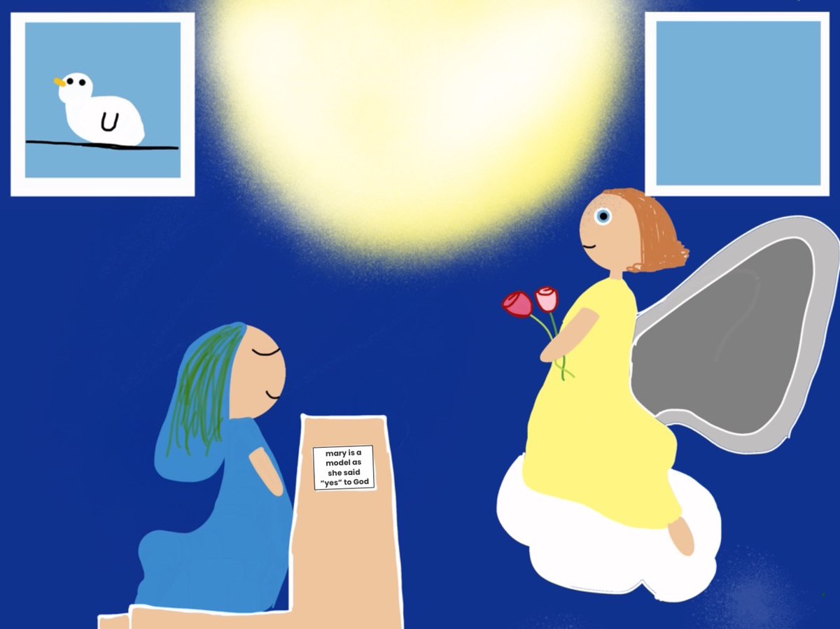 deefoti's tweet photo. The Year 3s @InfantJesus54 have been learning about Mary and how she is a model for saying yes to God. These clever artists used Sketches to paint their own artwork of the Feast of the Annunciation. https://t.co/GF60ysB5bn