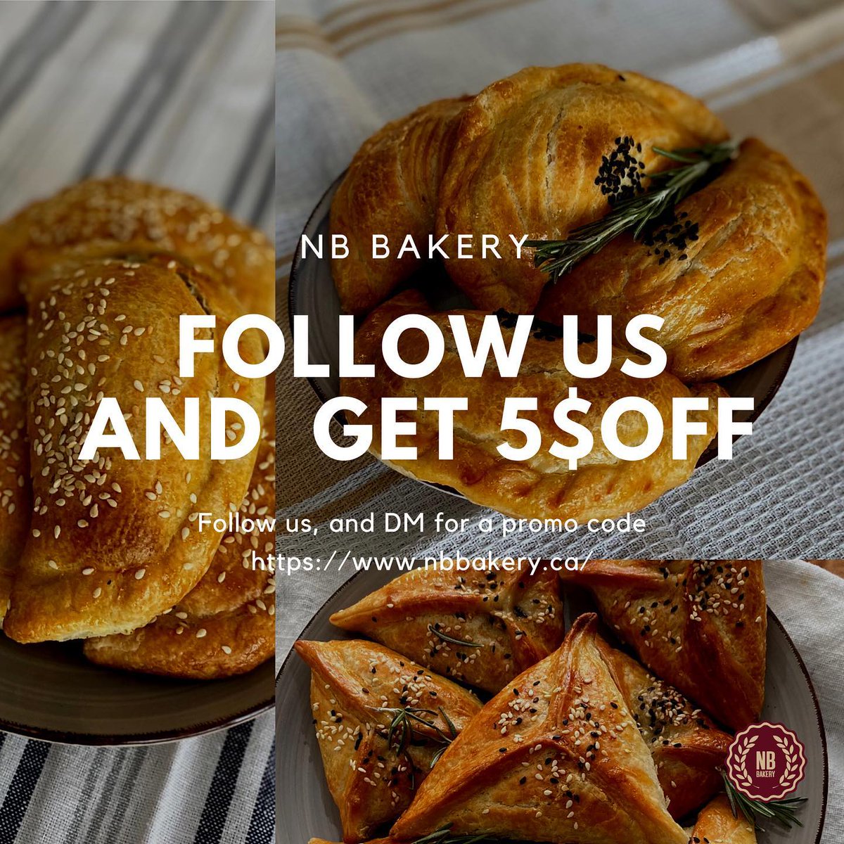 The “Loyalty Pays Off” offer is extended ✨
🔸Follow us on Instagram or Facebook and get 5$ OFF your next order
🔸To redeem your discount, DM us for the code!!!
🔸Use your promo code online at nbbakery.ca 
Save big, eat local!😋
* offer ends on 2021-03-15