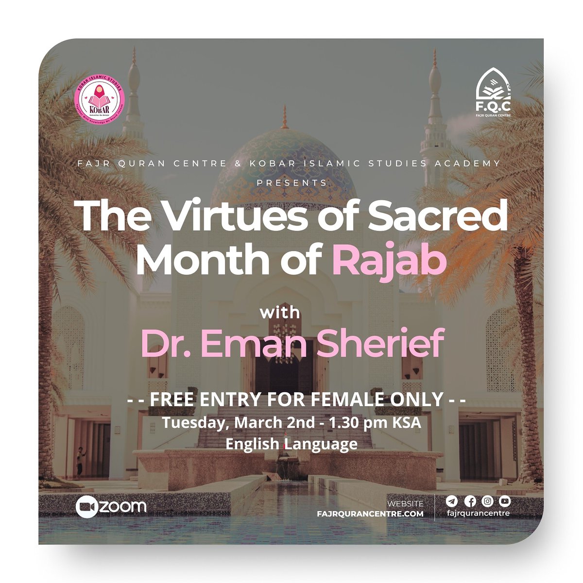 T O D AY

Do you know what's the virtues of sacred month of Rajab?
Let's join this lecture!
Collaboration between Fajr Quran Centre & Kobar Islamic Studies Academy

#fajrqurancentre
#kobarislamicstudies
#islamiclecture  #onlineislamiclectures
#rajab
