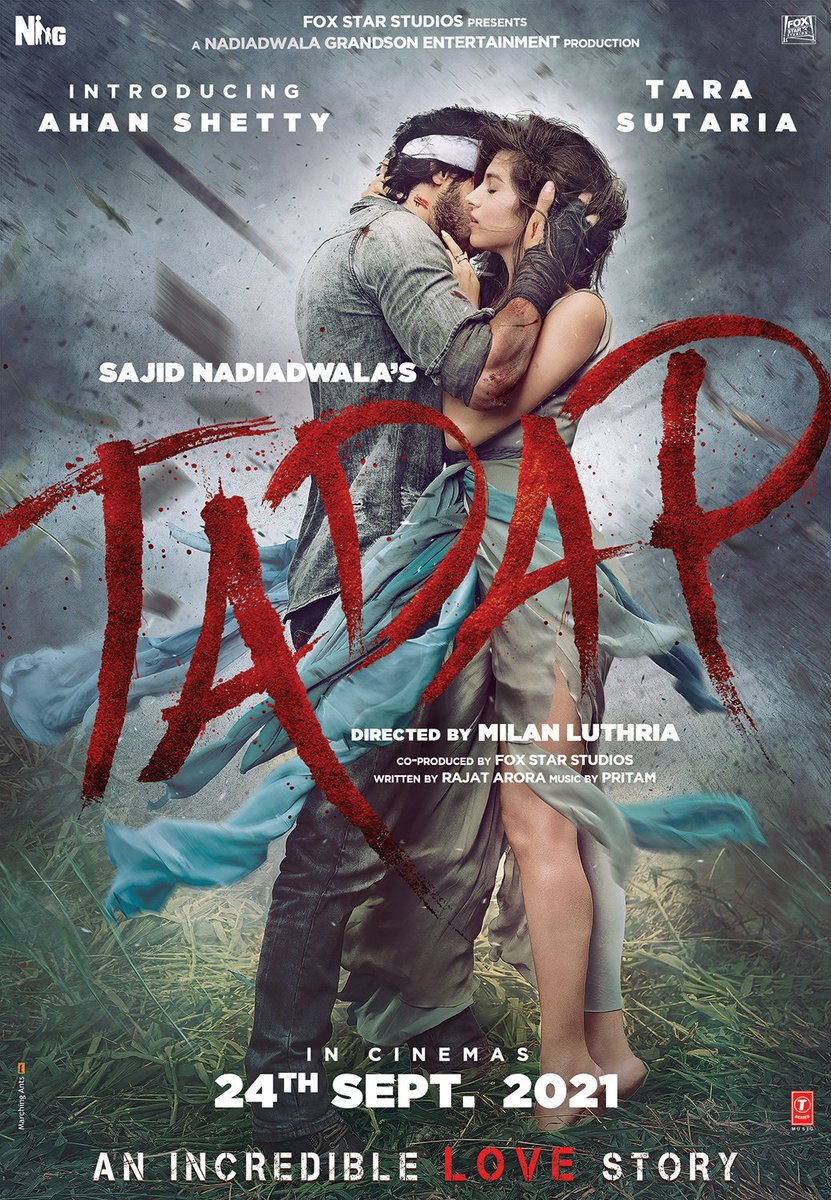 starstudio18_'s tweet photo. Intense. Fierce. And it’s gonna leave you yearning 💥 Presenting #SajidNadiadwala’s #Tadap - An Incredible Love Story, releasing on 24th Sept in cinemas! 
#FoxStarStudios #AhanShetty @TaraSutaria @MilanLuthria @WardaNadiadwala @NGEMovies https://t.co/DV9AlJpaZS