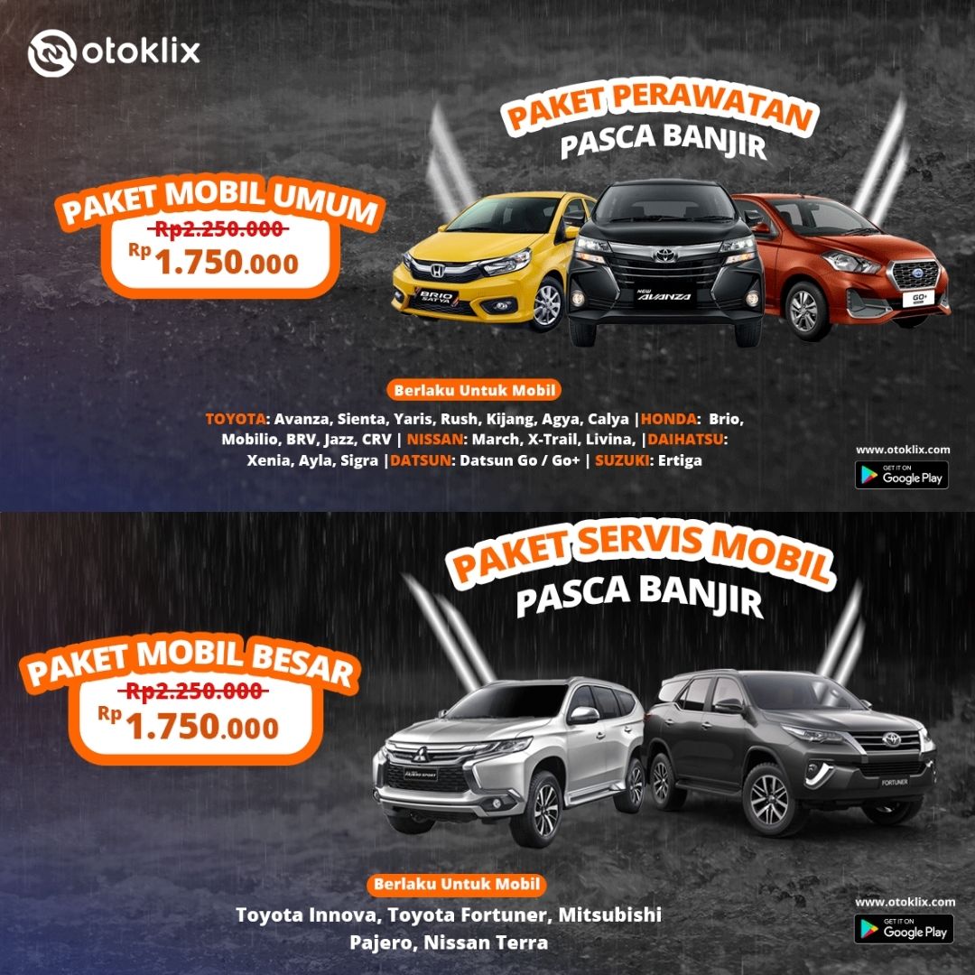 otoklix's tweet photo. ⚡️PROMO⚡️ Paket Perawatan Mobil Pasca Banjir. Klik 
https://t.co/uMCKt62nqA untuk info lebih lanjut 😎 https://t.co/tpnT5Dk97E