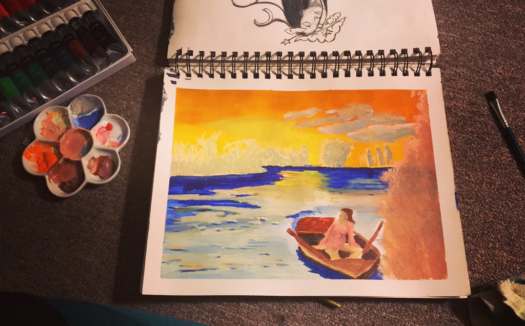 sym_dean's tweet photo. “Picture yourself in a boat on the river with tangerine trees and marmalade skies. #sketchbook #painting #drawing #thebeatles https://t.co/frX8yxIyZg