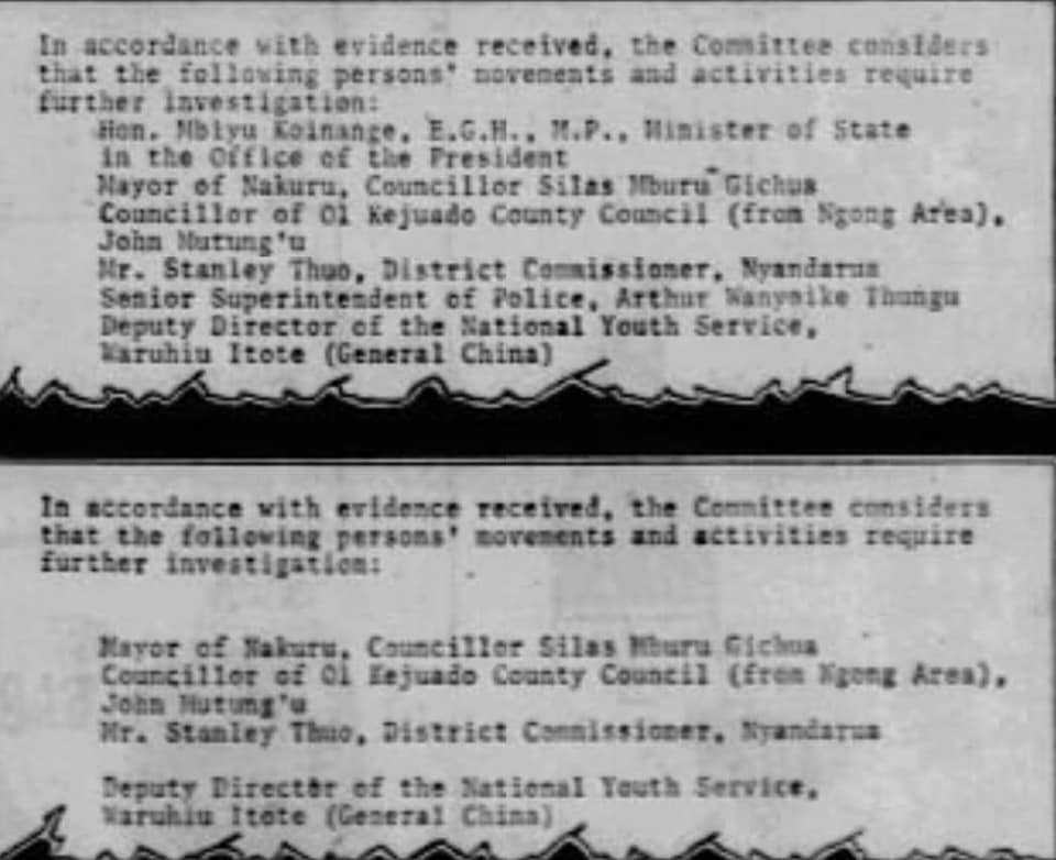 5. Arthur Wanyoike- superintendent of police6. Waruhiu Itote (general China)- NYS directorAmong others. Surprisingly, the above mentioned died without a case against them for the murder of JM Kariuki.