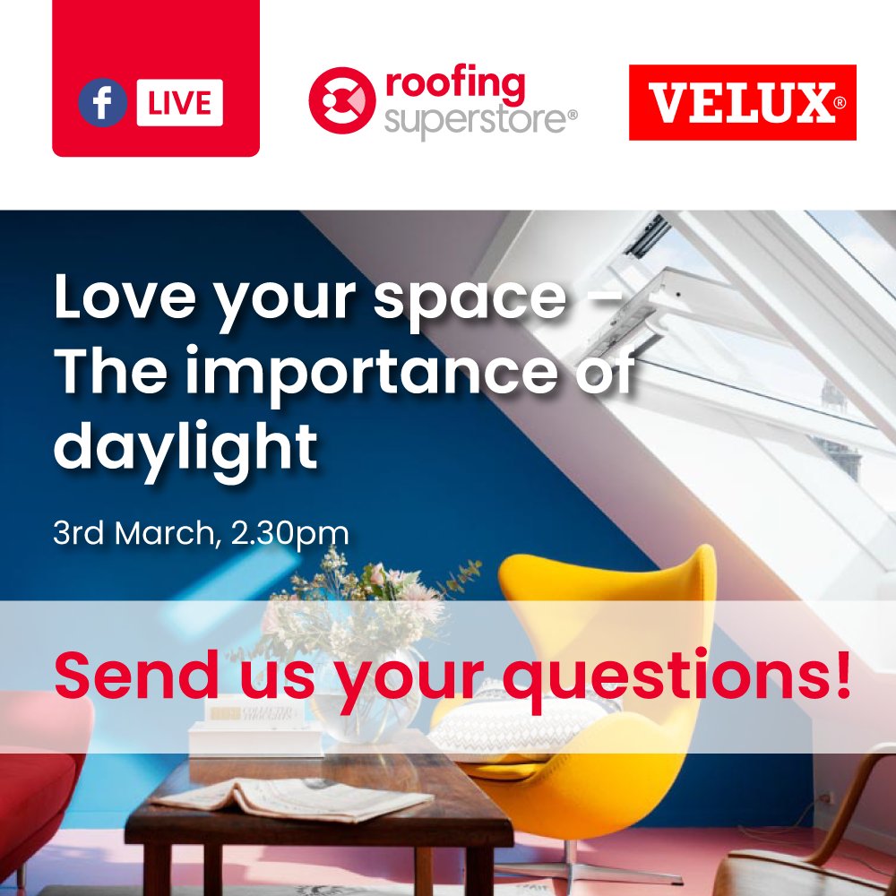 RoofSuperstore's tweet photo. One day left to send us any questions you might have about how to make the most of your @VELUXGBI windows to make the most of daylight and transform a space, and to get a special link for a discount if you join in! https://t.co/eIiJlPhfcB #veluxwindows https://t.co/0jH6yEOeKw