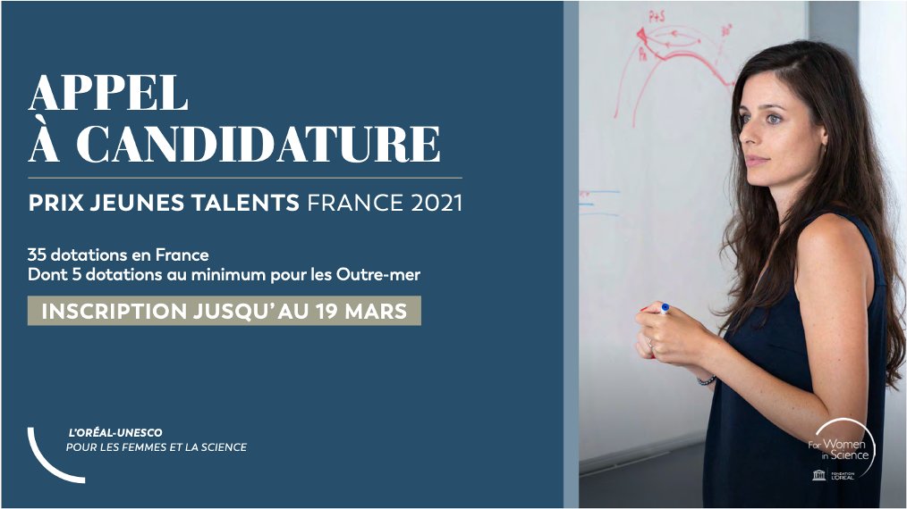 4womeninscience's tweet photo. Plus que quelques jours pour déposer votre candidature au Prix Jeunes Talents 🇫🇷 #FWIS ! Nous soutenons cette année encore 35 jeunes chercheuses de France métropolitaine et des Outre-mer aux travaux en #science prometteurs. Candidatures ➡️ https://t.co/tRUhH62VmC https://t.co/1GJUH2YPEt