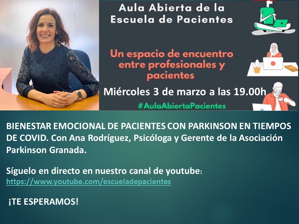 parkinsongranad's tweet photo. 📢Nos os perdáis a nuestra psicóloga el 3⃣ de marzo a las 1⃣9⃣h. en el canal de youtube de la @escpacientes con su intervención sobre el "Bienestar emocional en personas con #parkinson en tiempos de #covid"📢 https://t.co/IdqlYEbfcv