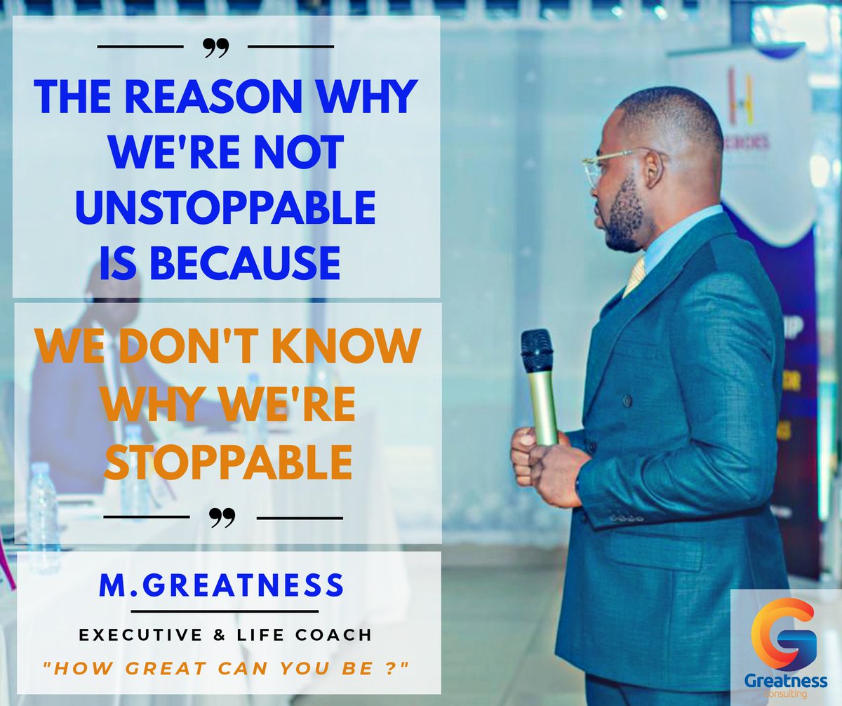 Are you UNSTOPPABLE? 
Yes-No...
Why Are you Stoppable?
Who/What stops you ?
Amazing Week...

Book your free Coaching session with the link below.
calendly.com/greatnessconsu…

#greatness #optimization #goals #deployment #great2021ahead  #potentiel #Unstoppable  #michaelmbowe #coaching