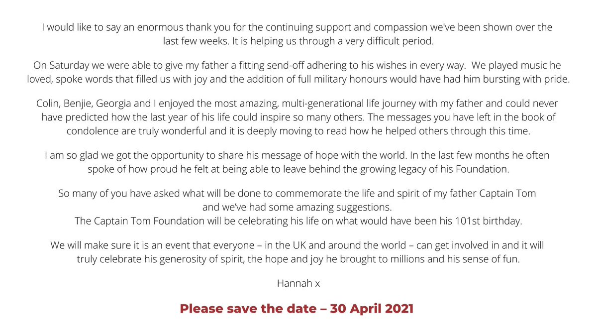 A message of thanks from Hannah.