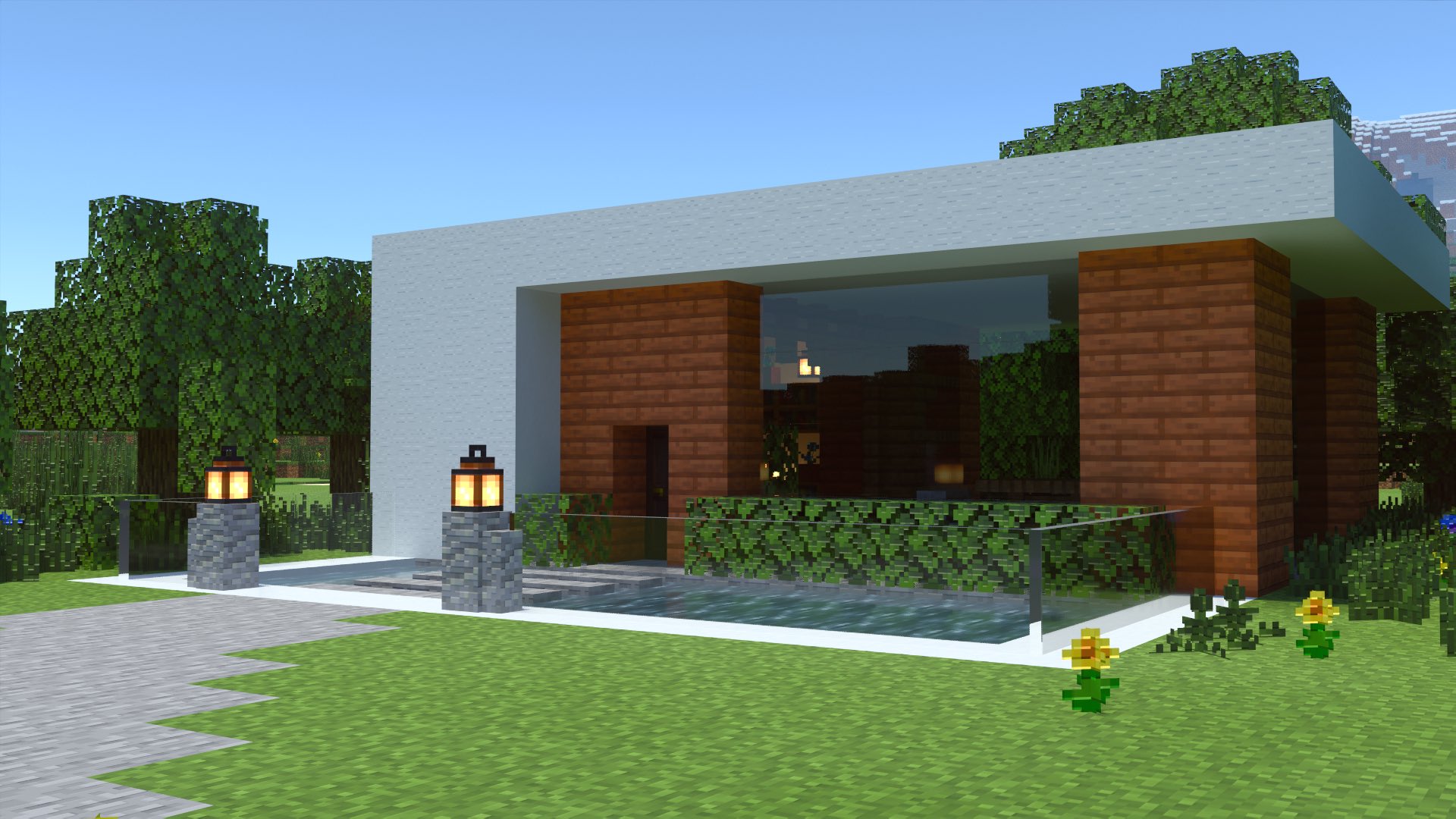 こぐまぷろ Kogumapro アカシアでモダンハウス作ってみました アカシアと白のコンクリートは色合いが合いますねぇ ワンフロアの家結構好きです サバイバル建築クラブ Minecraft建築コミュ マインクラフト Minecraft バニラ建築学部 T