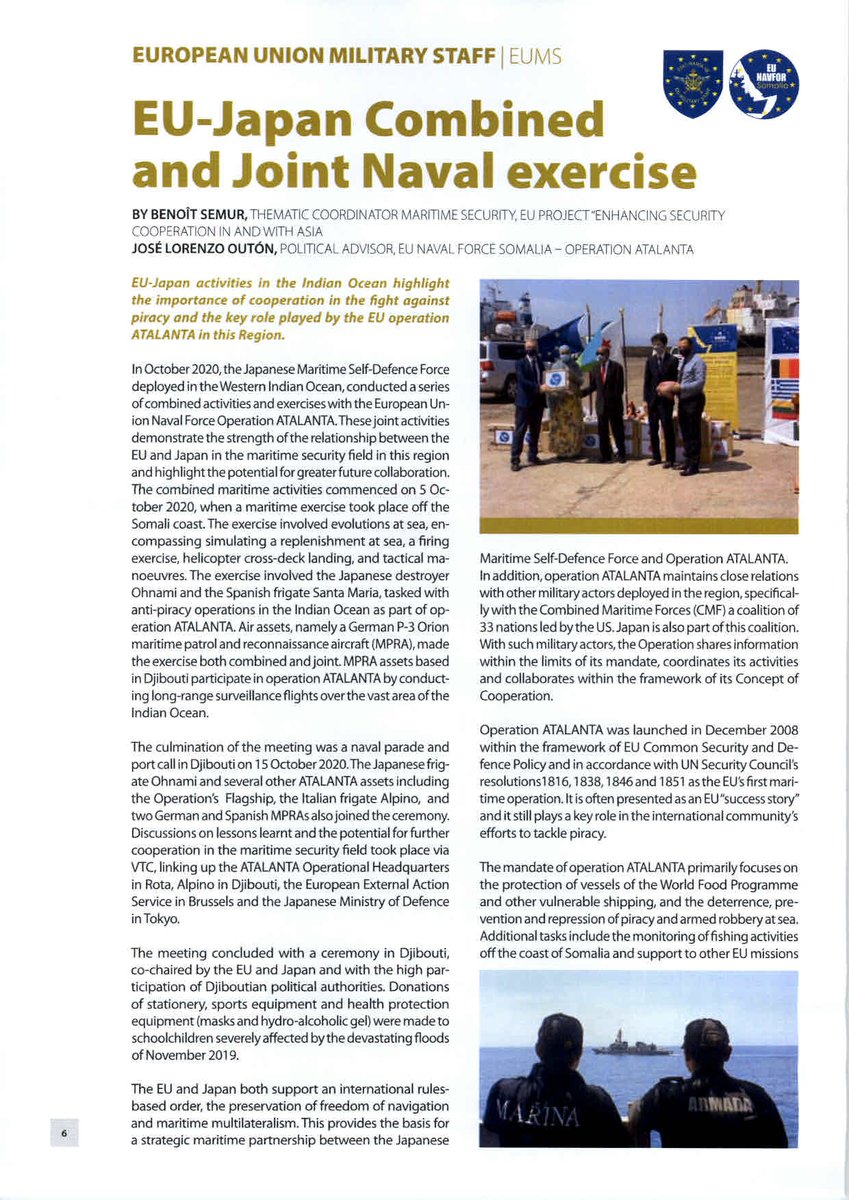 JapanMissionEU's tweet photo. 🇯🇵🇪🇺have a strategic maritime partnership to ensure safer seas around the world. Shared values of multilateralism & rules-based order guide our cooperation🚢
See how 🇯🇵 collaborates with🇪🇺@EUNAVFOR #OpAtlanta to fight piracy in the Indian Ocean(P.6-7): https://t.co/7wAD0PqrXY https://t.co/csSEZRKgPs