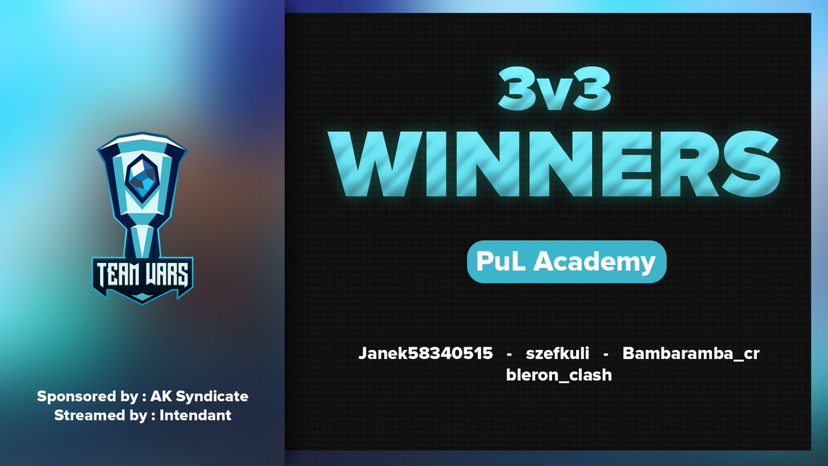 Congratulations to PuL Academy for winning the 3v3 bracket this week! After an amazing run they ended up with the title of the champions.
<a href="/Janek58340515/">Tuptak_Janek</a> 
@szefkuli 
@Bambaramba_cr 
@bleron_clash