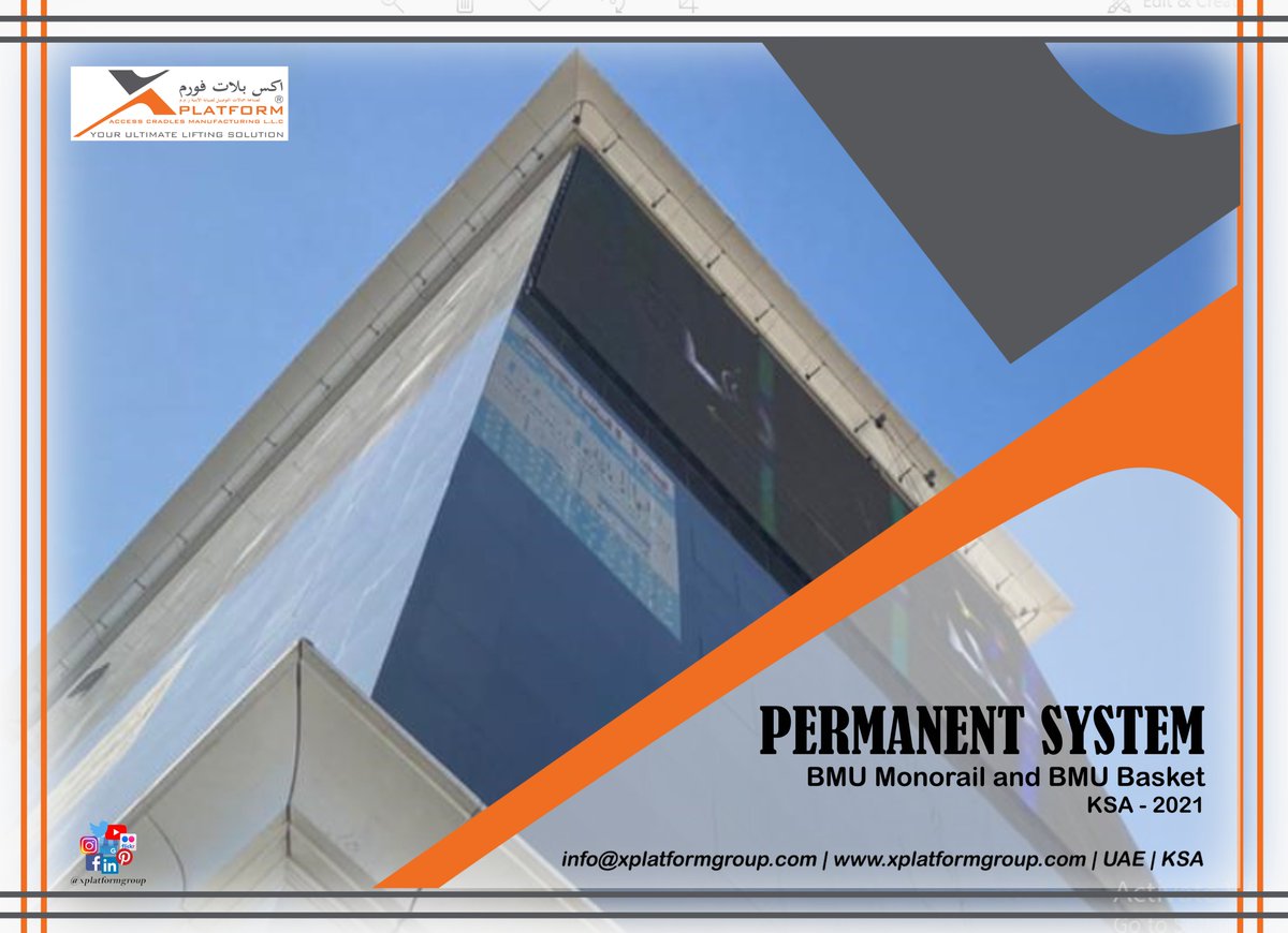 Xplatformgroup's tweet image. BMU Monorail and BMU Basket
KSA 2021

info@xplatformgroup.com
xplatformgroup.com

#Projects2021 #xplatformprojects #cradles #bmu #scaffolding #cleaning #platforms #aluminum #scissor #lift #elevator #Construction #glass #XplatformGroup #uae #ksa