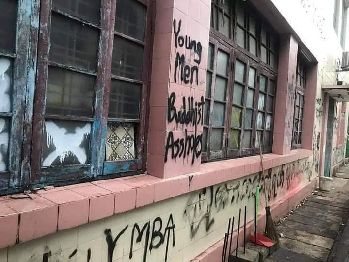 NLD members violently destroy Y M B A  Buddhist building