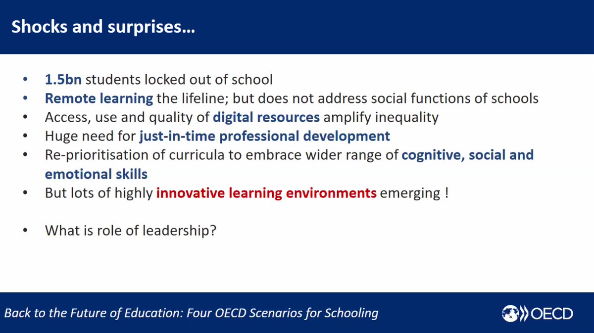 TeachForBiH's tweet photo. Tracey Burns @OECD poses important questions about the role of leadership in education, in view of the likely surprises &amp; shocks of the future. We need to approach the future with humility &amp; strategic thinking, preparation and innovation. @WISE_Tweets @SalzburgGlobal #WISEALLIN https://t.co/kSmqXBf6xQ