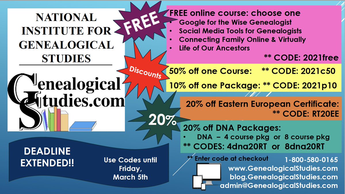 #RootsTech2021 discounts are still valid until Friday, March 5th. Claim your FREE course! <a href="/GeneaStudies/">International Institute of Genealogical Studies</a>
blog.genealogicalstudies.com/2021/03/discou…