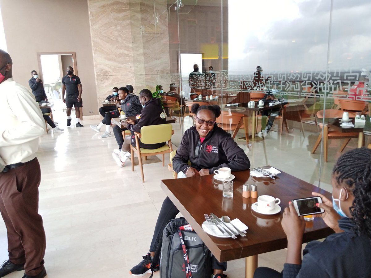 OfficialKRU's tweet photo. The @kenyalioness and @KenyaSevens have landed safely from the #Madrid7s and are currently at the @OSereni having breakfast courtesy of @moscakenya.

@AMB_A_Mohammed https://t.co/5J7otBKMoc