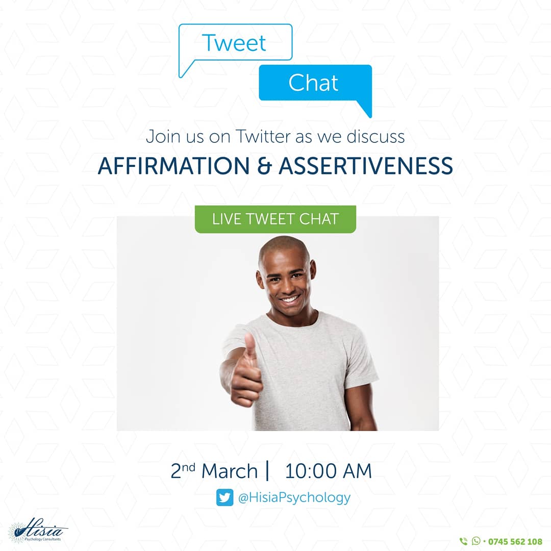 Welcome to our tweet chat today. We are discussing 'Affirmation and assertiveness'. Joining us will be @G_Mbugua1 from @ChiromoHospGrp. @Kabiru_Nancy @Danson_Ndegwa @ItuikaJoy @GikonyoMaureen @go_mentalke @MiziziAfriqa @SML_kenya