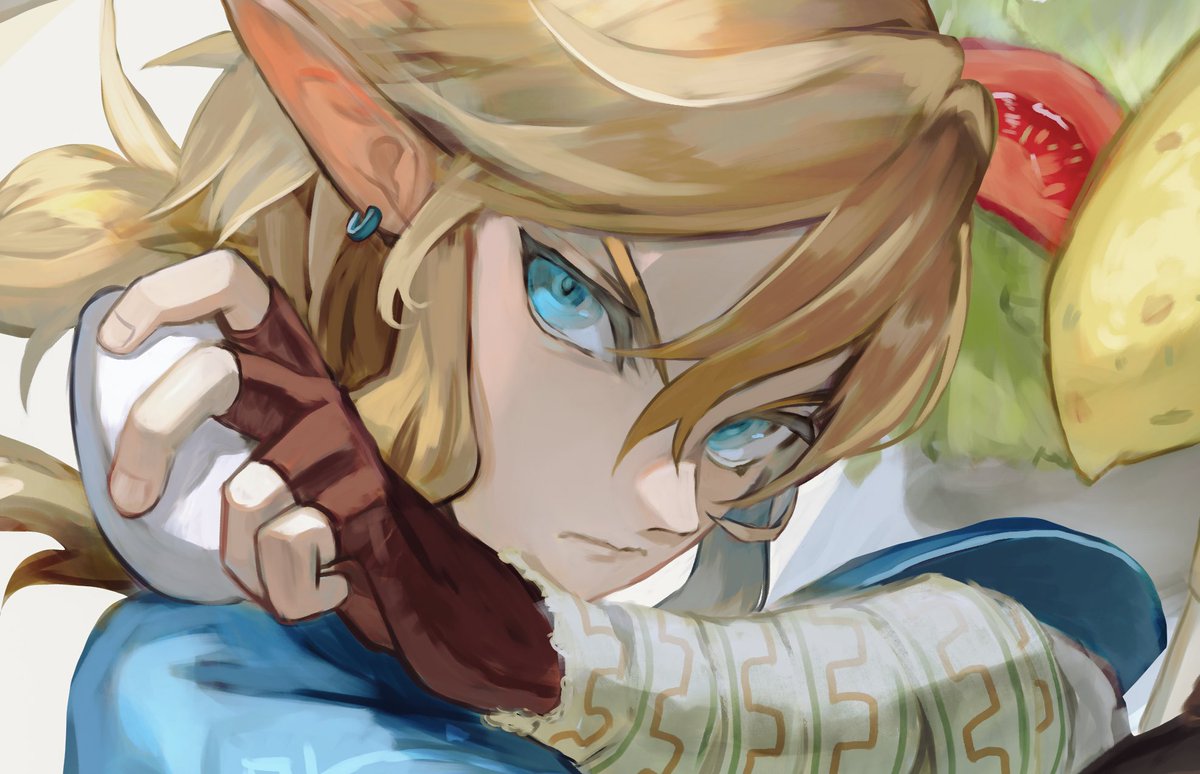 link 1boy gloves male focus pointy ears blonde hair solo earrings  illustration images