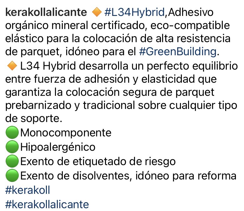 franbeamonte's tweet photo. #L34Hybrid desarrolla un perfecto equilibrio entre fuerza de adhesión y elasticidad que garantiza la colocación segura de parquet prebarnizado y tradicional
🟢Monocomponente
🟢Hipoalergénico
🟢Exento de etiquetado de riesgo
🟢Exento de disolventes
#kerakoll 
#kerakollalicante https://t.co/vhbXjS6WKT