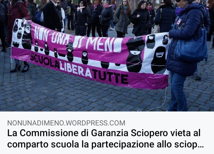 La commissione di garanzia vieta la partecipazione allo #scioperotransfemminista di @nonunadimeno de #lottomarzo all’intero comparto #scuola, uno dei settori ad altissima densità femminile e tra i più colpiti dall’emergenza, proprio in questi giorni di nuovo a rischio #dad.