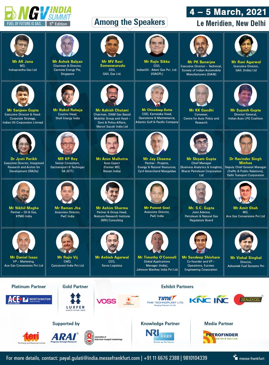 RT @NgvSummit: We are delighted to announce our stellar speaker line-up at @NgvSummit  2021 organised by @MF_IND 

Register at : lnkd.in/egPicfF

#Indiawantsclean #naturalgas #ngvindiasummit #visit #automotiveindustry #fuel #cng #lng #oilandgas …