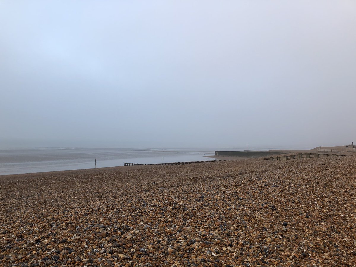 On the beach at 7am. Cold but lovely 👌🏻☀️bit Misty today