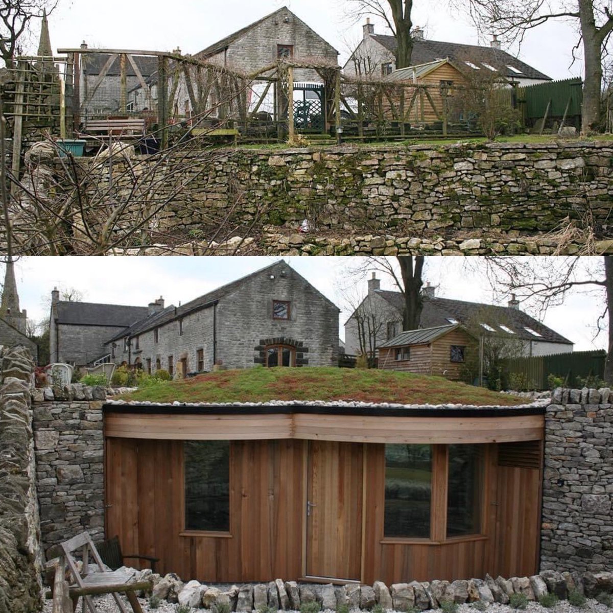 Transformation Tuesday 😃

Integration of this studio into the landscaping.
This hidden gem isn’t even visible from the barn. All you can see is lawn, sedum roof and peak parks..  Green, green green 🌱🌱🌱  #architecture #transformation #sustainability #environment #sustainable