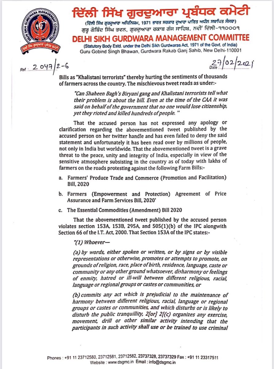 mssirsa's tweet photo. Yesterday again, I gave a reminder to @DCPNewDelhi that they haven’t registered any case against  @KanganaTeam on the basis of our complaint against her malicious tweets done labelling Farmers as Terrorists.
@ANI @TimesNow @PTI_News @timesofindia @htTweets @DelhiPolice https://t.co/l02FugrS81