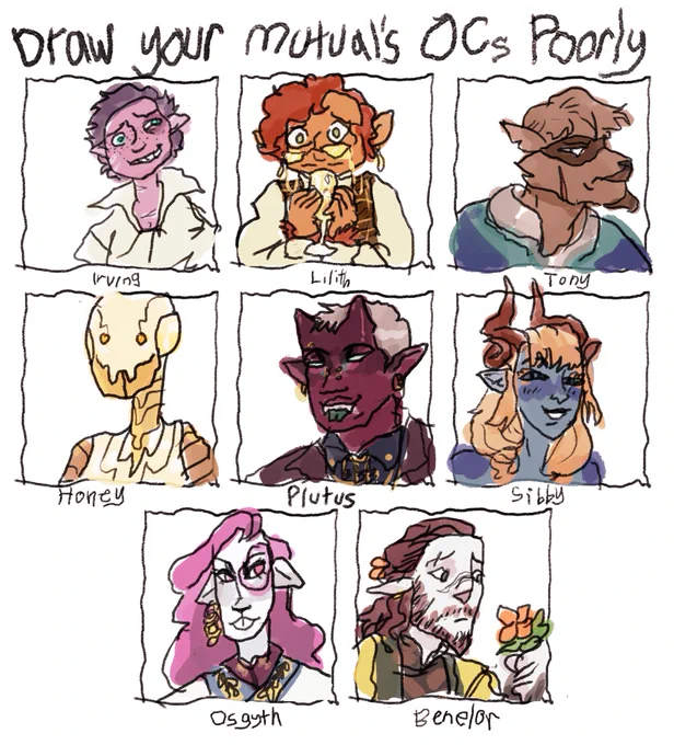 8 beautiful OCs brought to you by my Very Wobbly non-dominant hand &amp; some messy colours ?✨ 