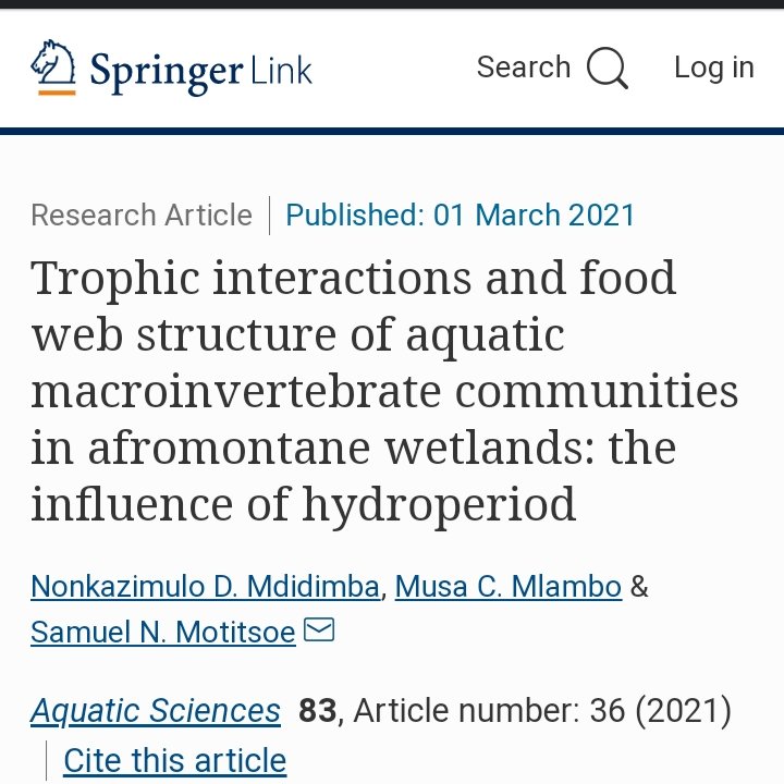 Hi everyone 😊

My very first research article on Trophic Ecology got published.
Here's a link below👇🏾
link.springer.com/article/10.100…

#ecology #biology #freshwaterecology #publishedarticle #foodwebs #trophicinteractions