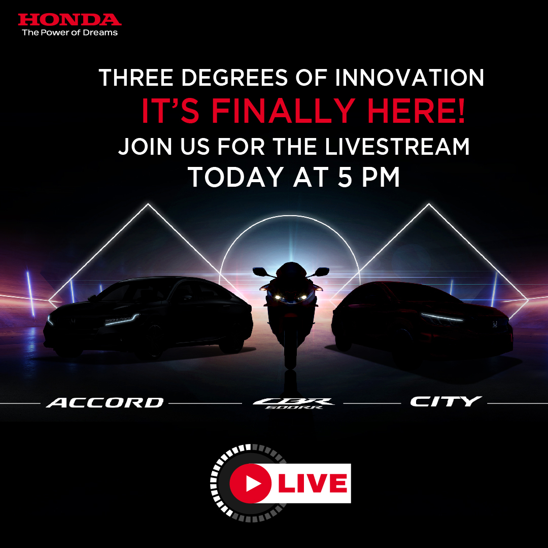 ساعات قليلة تفصلنا عن حفل الإطلاق الأكبر من هوندا في الساعة 5 مساءً. احرصوا على حضوركم لهذا الحفل وكونوا جزءا من هذا الحدث التاريخي لإطلاق أحدث إبداعاتنا. احصلوا على التنبيهات: 
bit.ly/HondaJordanLive
#هوندا_لايف_2021 #هوندا_سي_بي_600_ار #هوندا_سيتي #أكورد_للأمام
 #mycitymyway