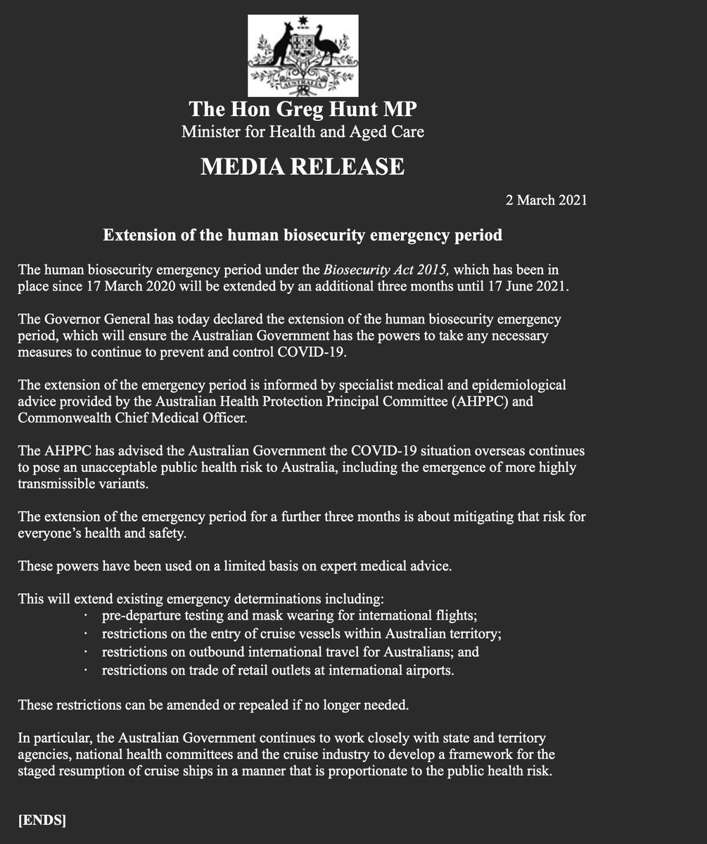 latikambourke's tweet photo. Australia extends its international border ban to June 2021, meaning 15 months of bans on citizens leaving, caps on the number of citizens permitted to enter their own country as well as banning foreigners from entering.*

 *unless they are famous and rich. https://t.co/pGaJQEpkXr