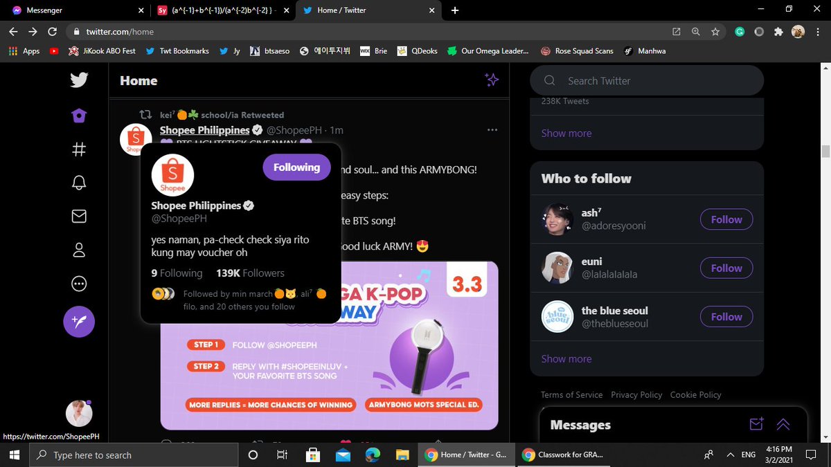 supposedlykiara's tweet photo. @ShopeePH @95KTHLV #ShopeeInLuv
@BTS_twt Born Singer🥰 is my favorite song https://t.co/iQrr3eGYgb