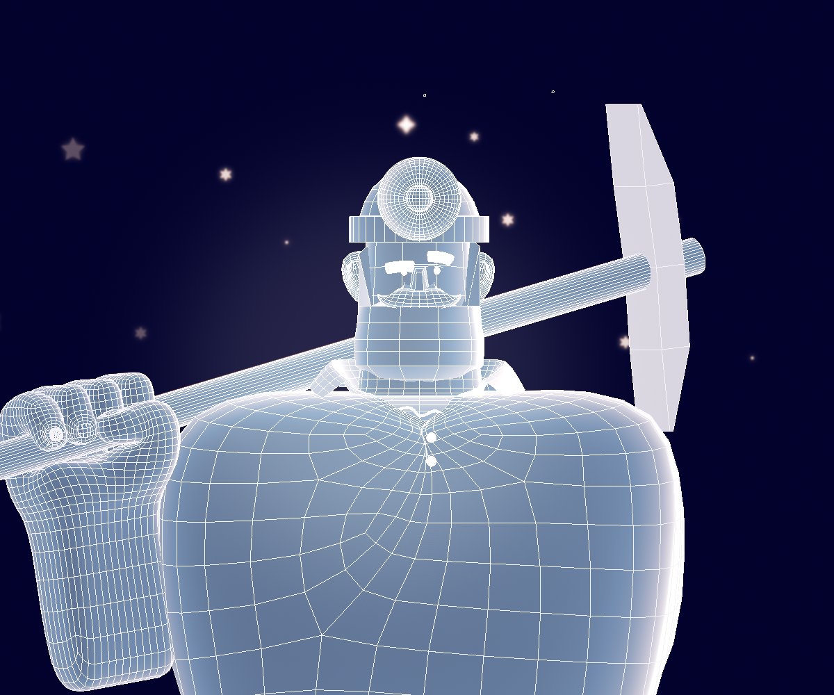 Here is the miner again with the mesh render so everyone can see my lacking geometry skills