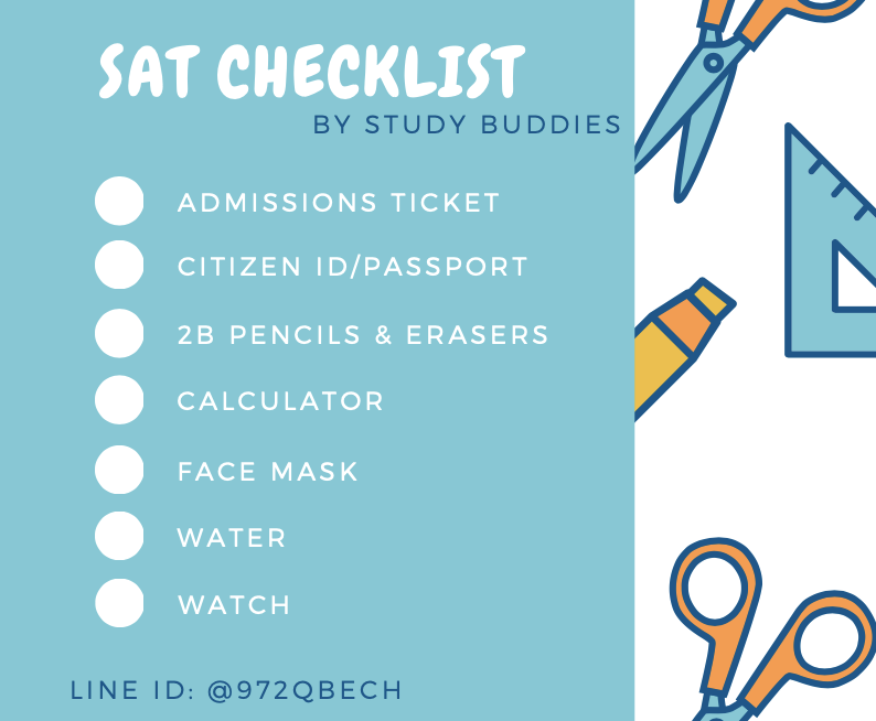 StudyBuddiesTH's tweet photo. ‼️ พรุ่งนี้สอบ #MarchSAT ‼️

พี่ๆ #StudyBuddies ทำ #SATChecklist มา น้องๆอย่าลืมสำรวจตัวเองให้มั่นใจว่ามีเอกสารและอุปกรณ์ครบด้วยน้า

หากสนใจคุยกับพี่ๆเพิ่มเติม ติดต่อมาได้ที่ https://t.co/AdZTbEAxrn

#ติวSAT #เรียนSAT #SATVerbal #SATMath #ติวเข้าอินเตอร์ https://t.co/EziJSoi51h