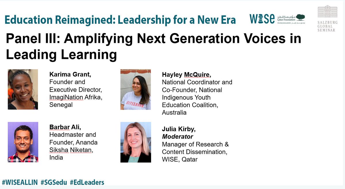 The third panel in Education Reimagined: Leadership for a New Era will begin at 09:45 CET
youtube.com/watch?v=6gProJ…
The panel will be discussing Next Generation Voices in Leading Learning 
#SGSedu #WISEALLIN #EdLeadership