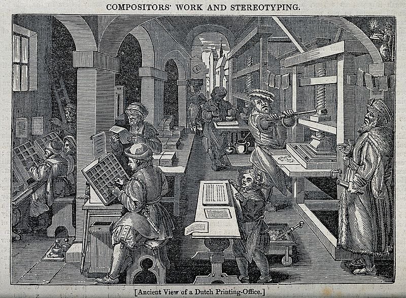 Men working at a printing press- Wellcome Collection. 