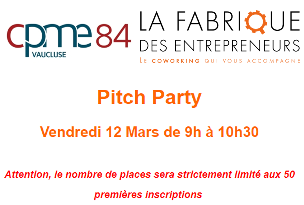 FabEntrepreneur's tweet photo. On se retrouve Vendredi 12 Mars de 9h à 10h30 pour la pitch party en ligne organisée par la @CGPME84 ! 📢🗣️
Envie d'y participer?  Rien de plus simple, inscrivez-vous par mail à contact@fabrique-entrepreneurs.fr et un lien de participation vous sera transmis après confirmation. https://t.co/ofvCTi5uqy
