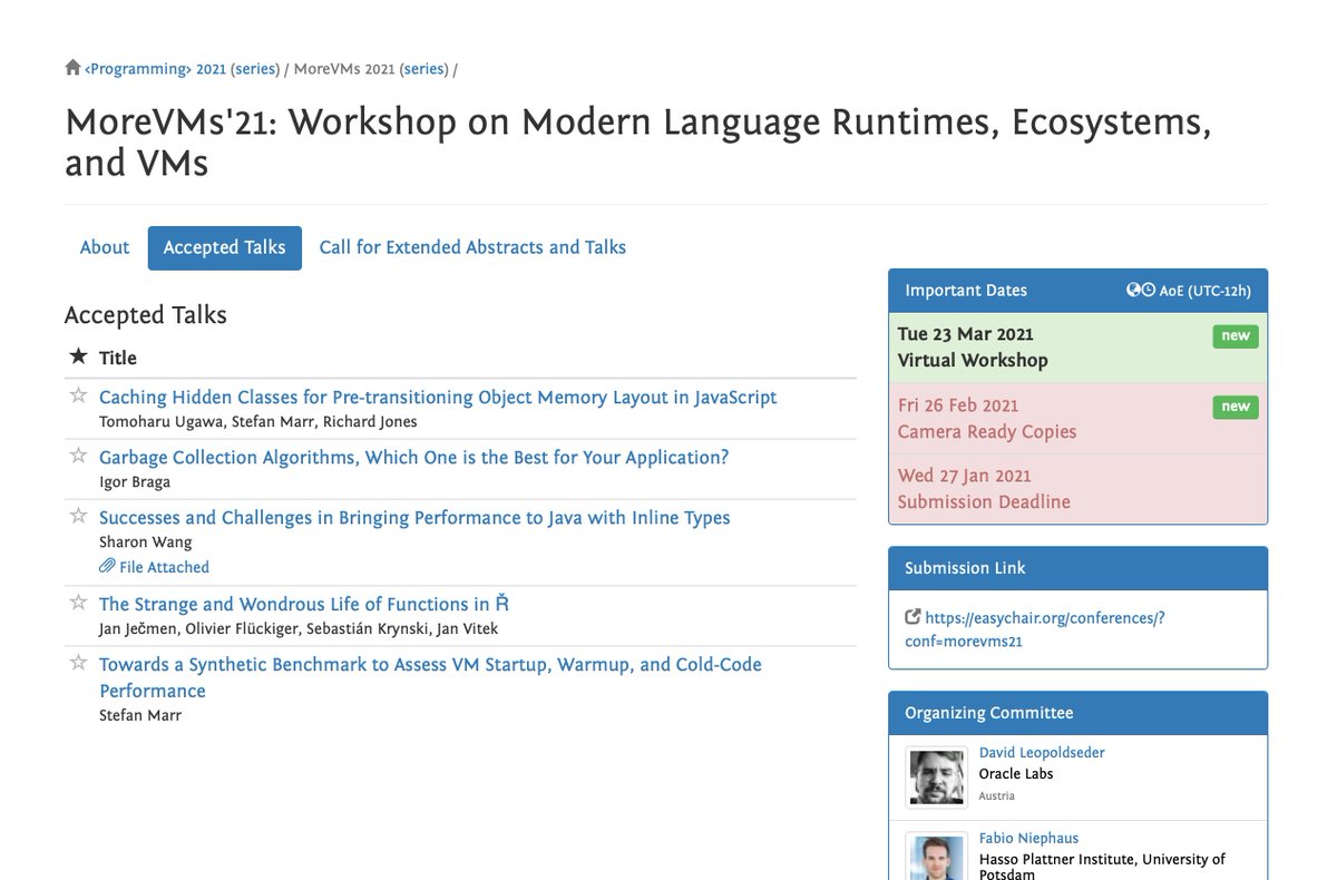 MoreVMs's tweet photo. The list of accepted talks for #MoreVMs21 is now online! Register for @programmingconf
if you'd like to participate!

Accepted talks: https://t.co/dcYKjr76gl
Registration: https://t.co/7OTRKDb6un https://t.co/aLGUAgaAQk