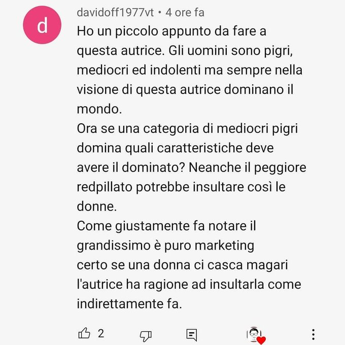 Sotto il nuovo video ho letto questo commento che mi ha illuminato  #odiogliuomini #femminismo #nazifemministe  Condividetelo<a href="/tag/femminismo"class="tags"><span>#femminismo</span></a><a href="/tag/odiogliuomini"class="tags"><span>#odiogliuomini</span></a><a href="/tag/nazifemministe"class="tags"><span>#nazifemministe</span></a>