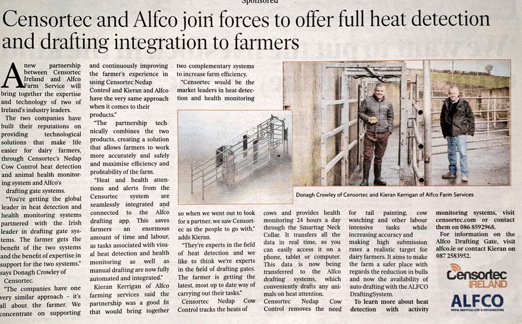 Censortec (@censortec) on Twitter photo Read all about censortec & Alfco today in @farming_indo . Irelands leader in Heat Detection and Irelands leader in Animal Drafting. <a href="/DeclanFowley/">Declan Fowley</a> <a href="/NedapLivestock/">Nedap Livestock</a> @farming_indo #heatdetection #draftinggates Read all about censortec & Alfco today in @farming_indo . Irelands leader in Heat Detection and Irelands leader in Animal Drafting. <a href="/DeclanFowley/">Declan Fowley</a> <a href="/NedapLivestock/">Nedap Livestock</a> @farming_indo #heatdetection #draftinggates