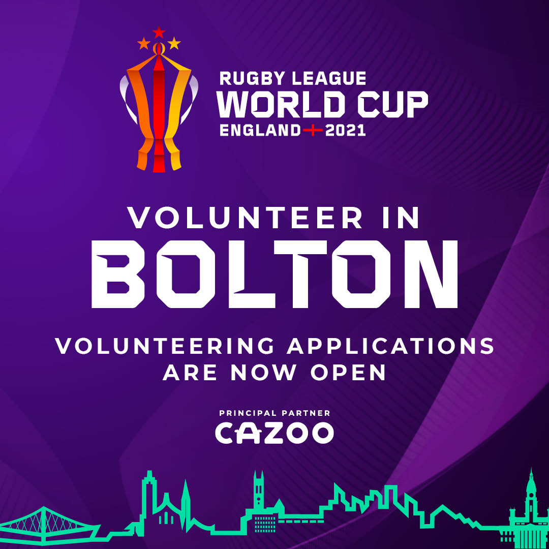 Volunteering Open Now 
Make a difference 🏟
Gain new skills 🛠
Meet new people 👋
Volunteer applications are now live, be part of ‘The Power Squad’ in Bolton at the @RLWC2021! 🏆
Sign-up here 👇
rlwc2021.com/volunteers :